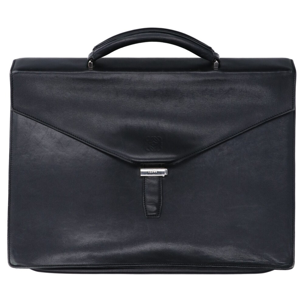 LOEWE Anagram Leather Flap Business Bag Briefcase, Black, Men's